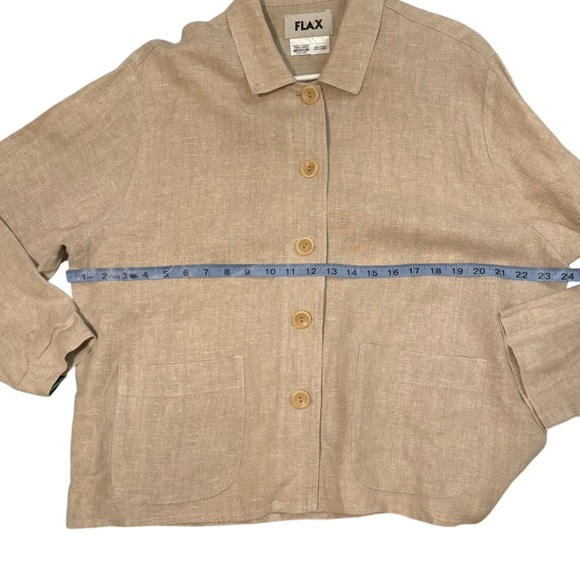 Flax tan linen long sleeve over shirt tan M button front - Picture 7 of 7